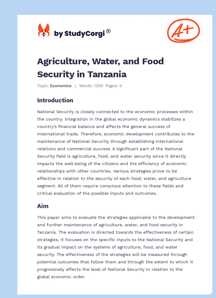 Agriculture, Water, and Food Security in Tanzania. Page 1