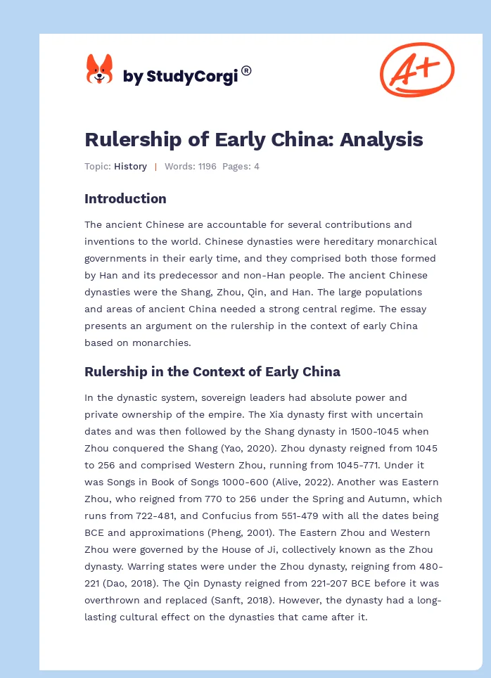 Rulership of Early China: Analysis. Page 1