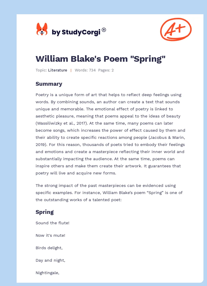 William Blake's Poem "Spring". Page 1