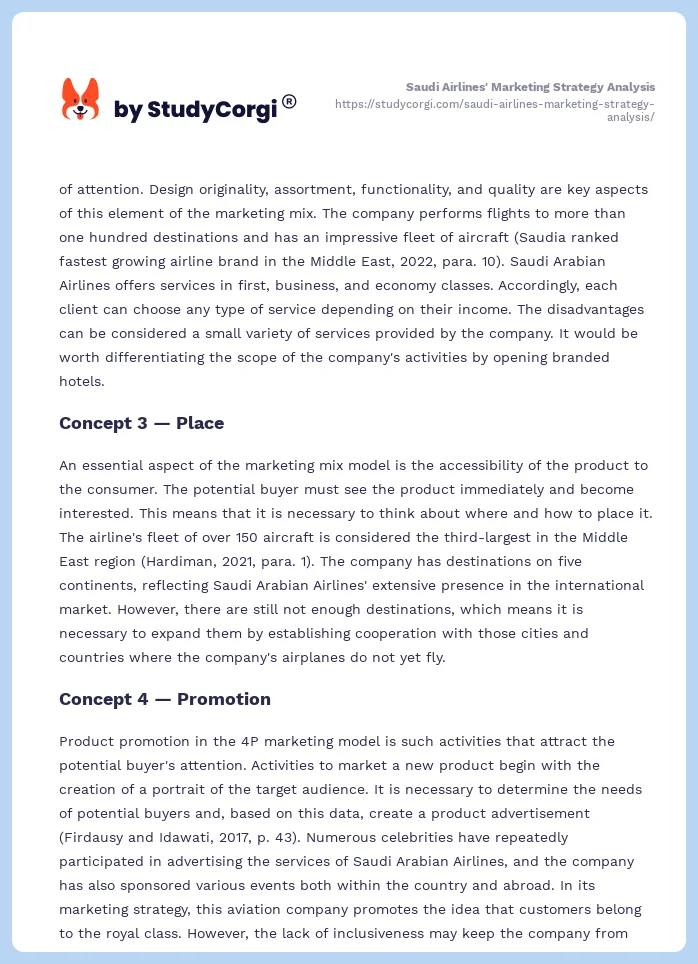 Saudi Airlines' Marketing Strategy Analysis. Page 2