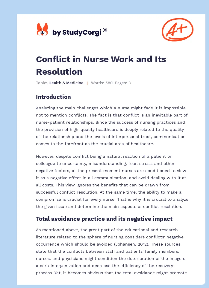 Conflict in Nurse Work and Its Resolution. Page 1
