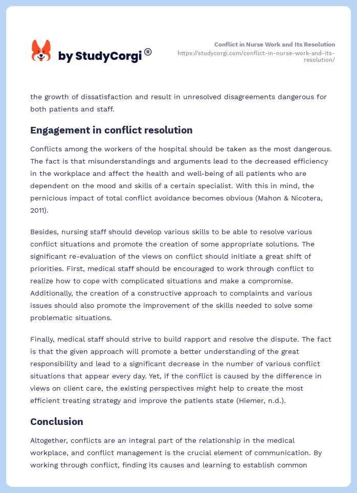 Conflict in Nurse Work and Its Resolution. Page 2