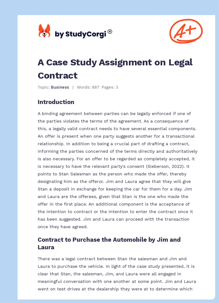 A Case Study Assignment on Legal Contract. Page 1
