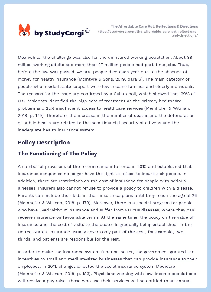 The Affordable Care Act: Reflections & Directions. Page 2