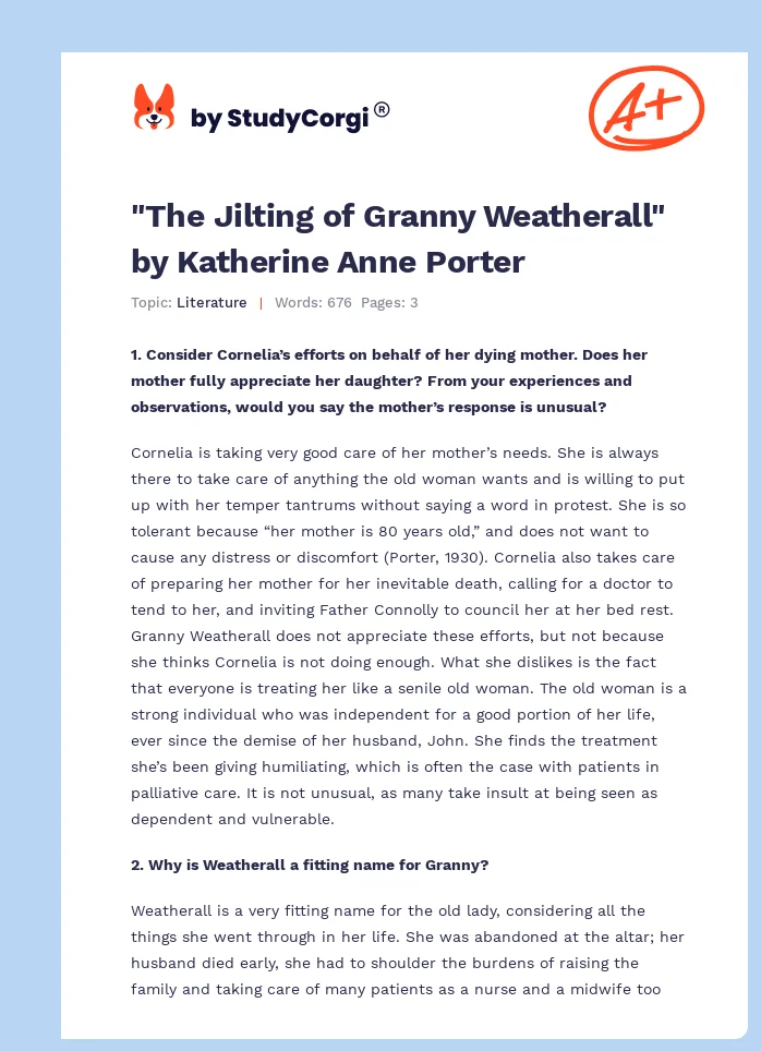 "The Jilting of Granny Weatherall" by Katherine Anne Porter. Page 1