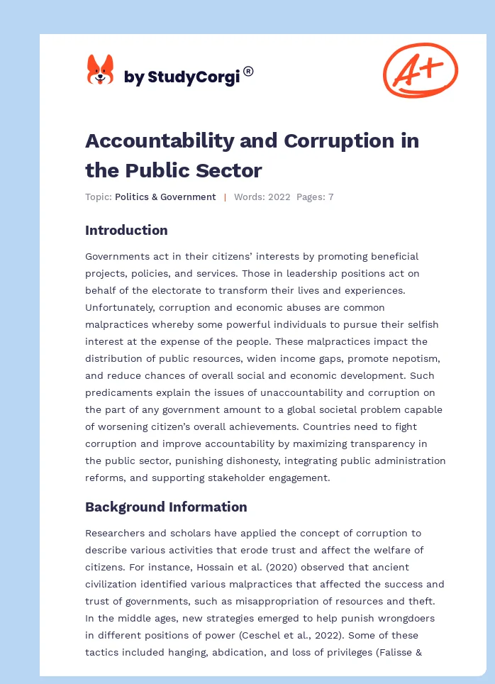 Accountability and Corruption in the Public Sector. Page 1