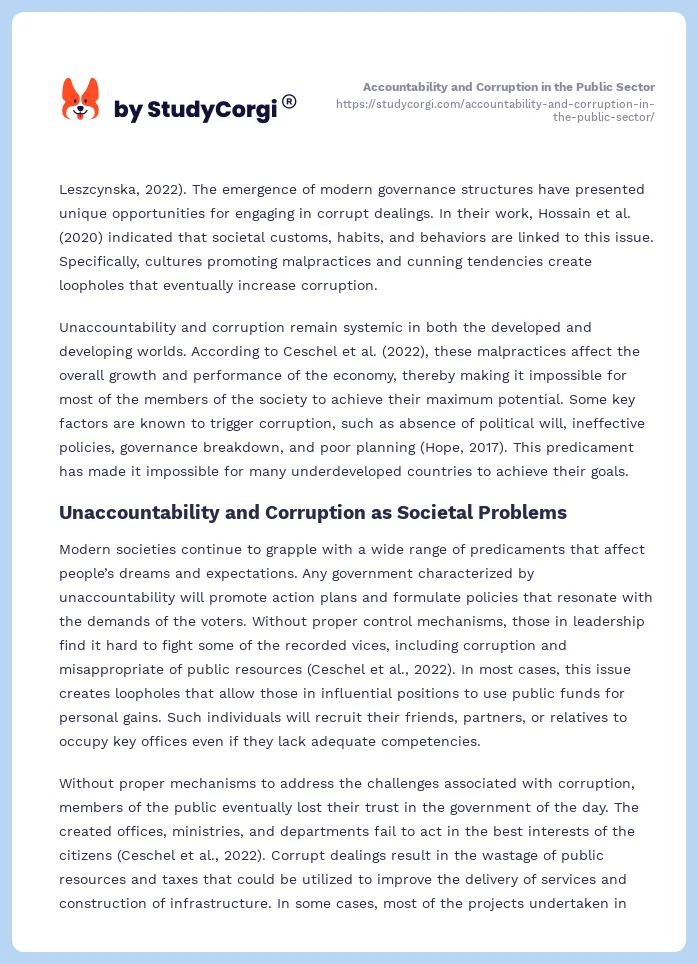 Accountability and Corruption in the Public Sector. Page 2