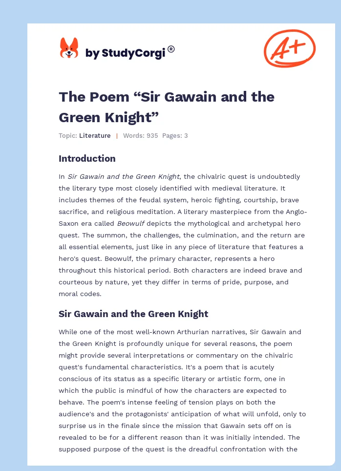 The Poem “Sir Gawain and the Green Knight”. Page 1
