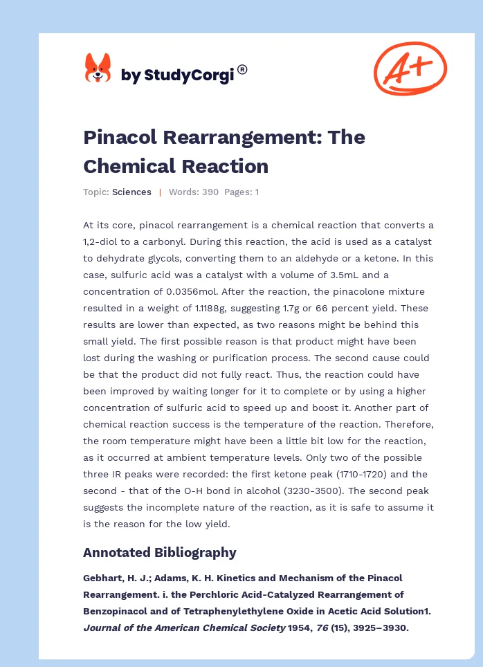 Pinacol Rearrangement: The Chemical Reaction. Page 1