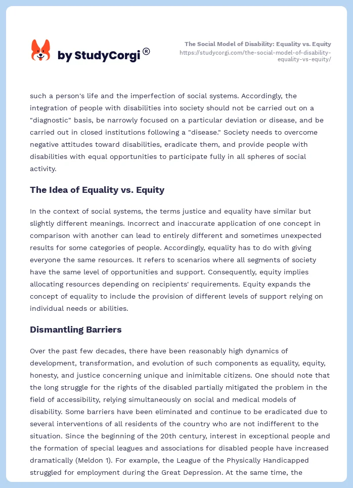 The Social Model of Disability: Equality vs. Equity. Page 2