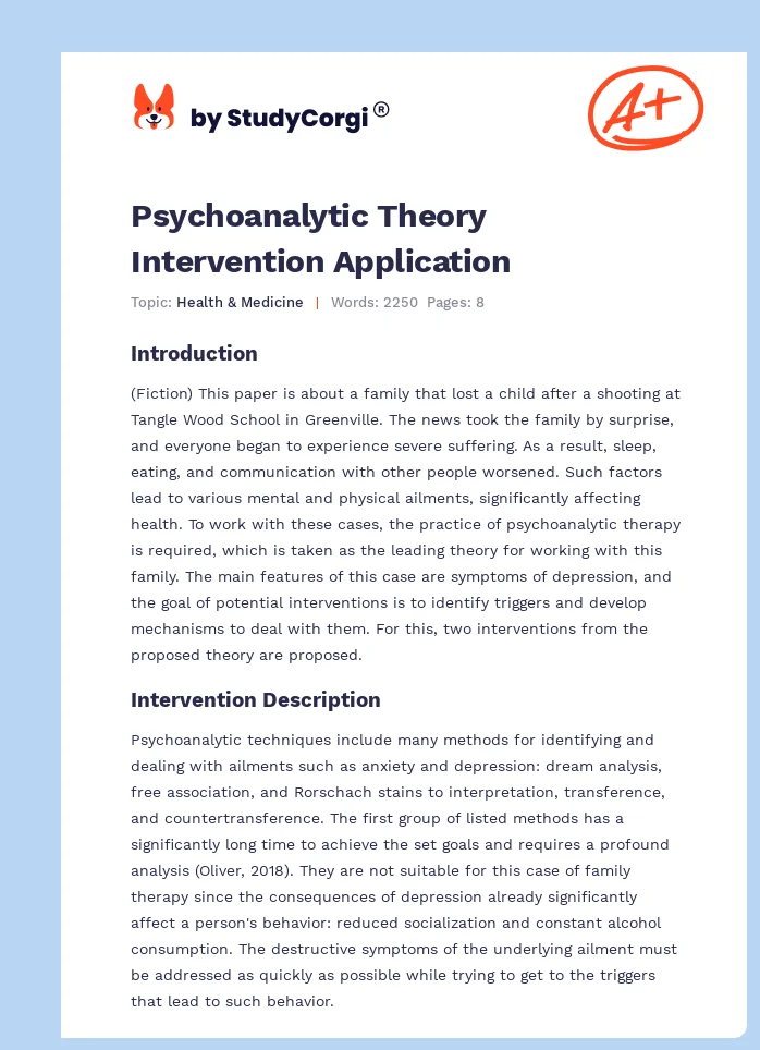 Psychoanalytic Theory Intervention Application. Page 1