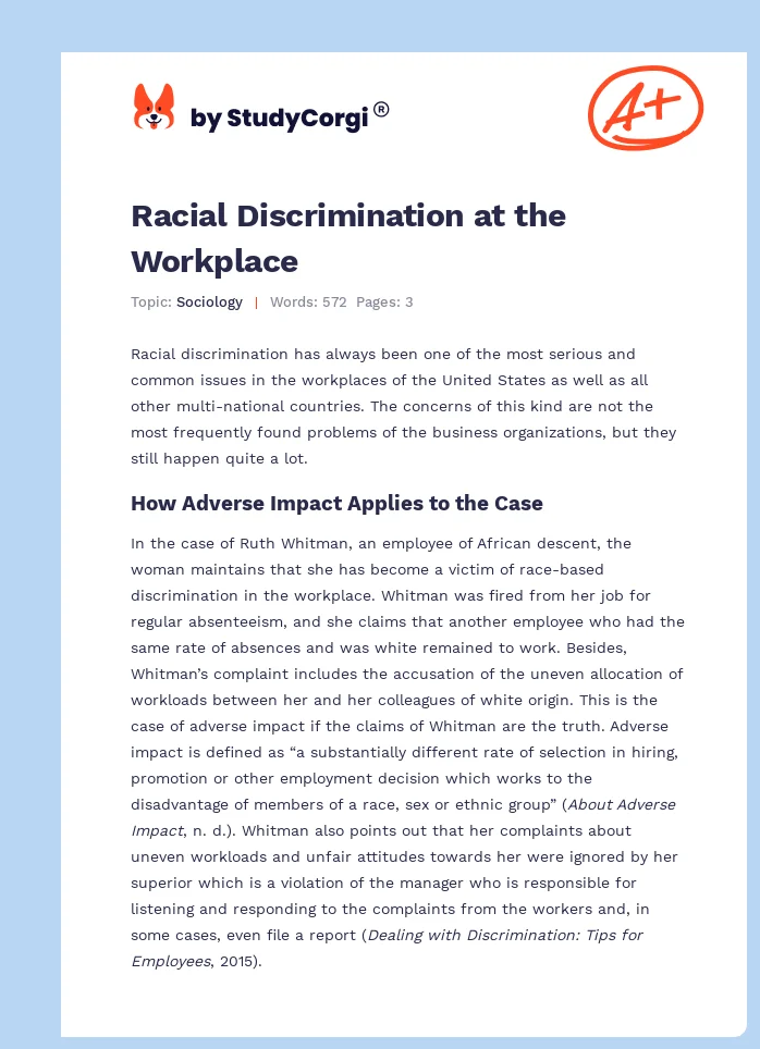Racial Discrimination at the Workplace. Page 1