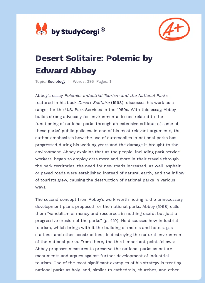 Desert Solitaire: Polemic by Edward Abbey. Page 1