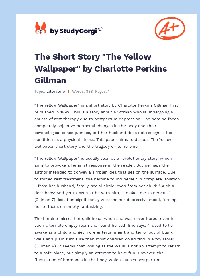 The Short Story "The Yellow Wallpaper" by Charlotte Perkins Gillman. Page 1
