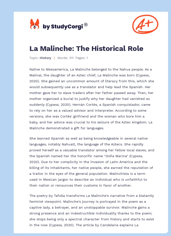 La Malinche: The Historical Role. Page 1