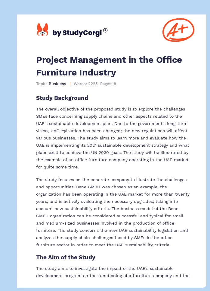 Project Management in the Office Furniture Industry. Page 1