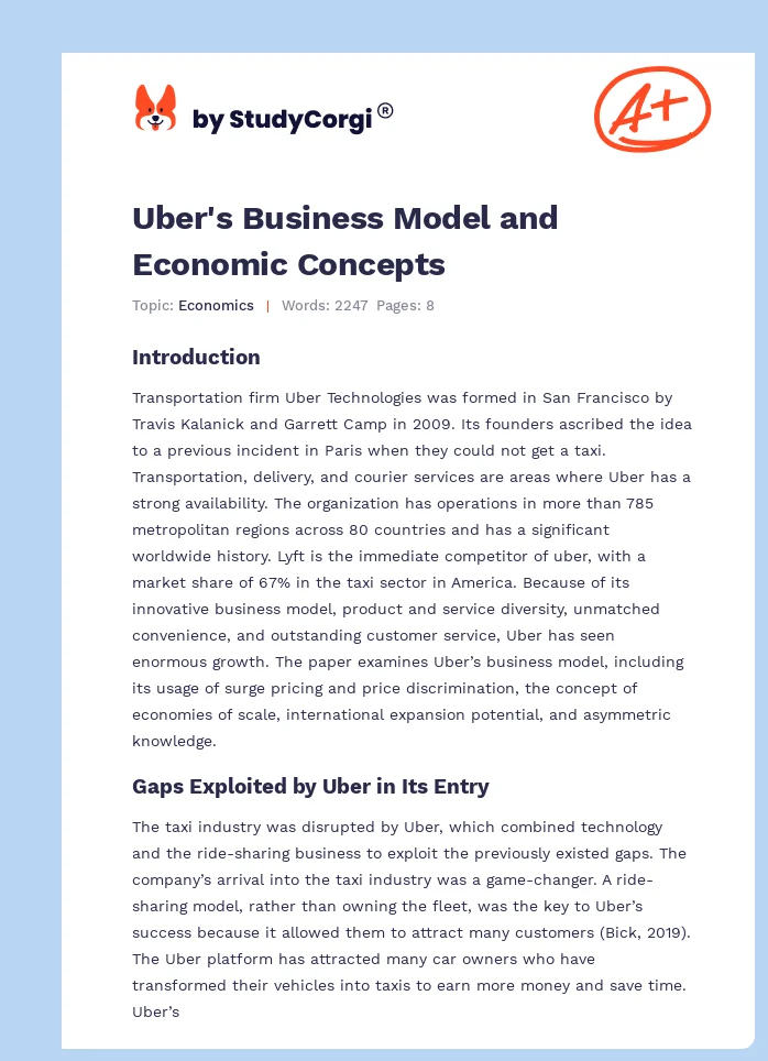 Uber's Business Model and Economic Concepts. Page 1