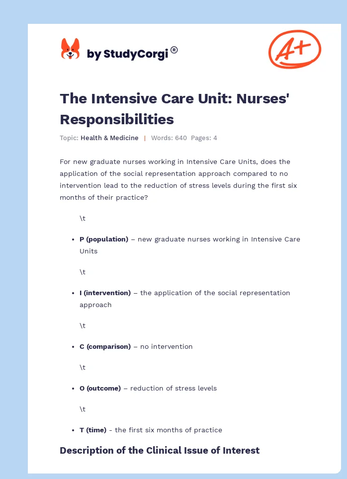 The Intensive Care Unit: Nurses' Responsibilities. Page 1