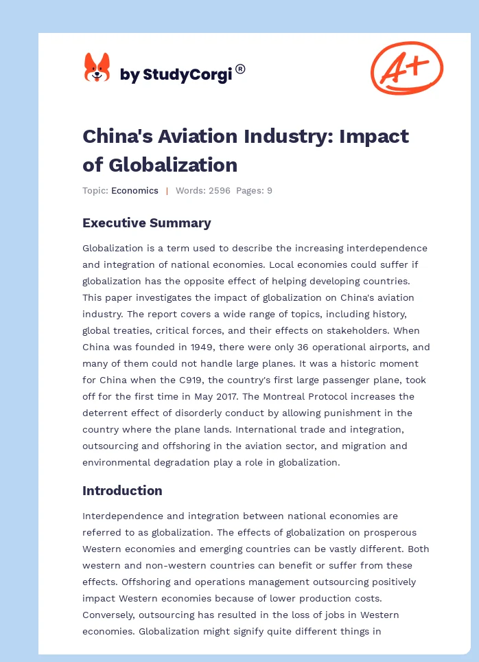 China's Aviation Industry: Impact of Globalization. Page 1