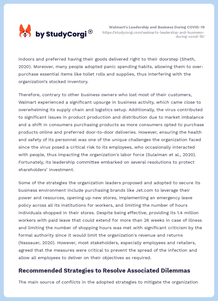Walmart's Leadership and Business During COVID-19. Page 2
