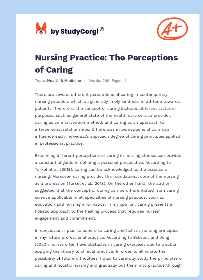 Nursing Practice: The Perceptions of Caring. Page 1