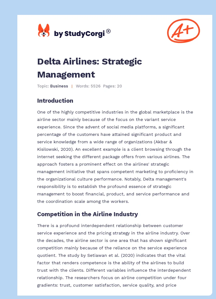 Delta Airlines: Strategic Management. Page 1