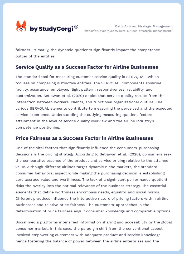 Delta Airlines: Strategic Management. Page 2