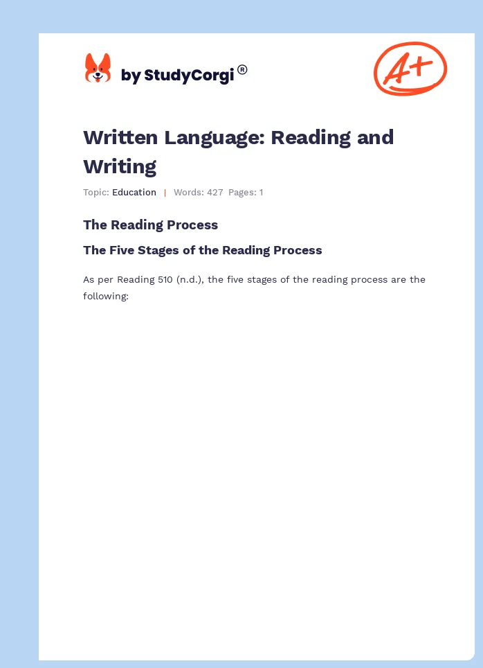Written Language: Reading and Writing. Page 1