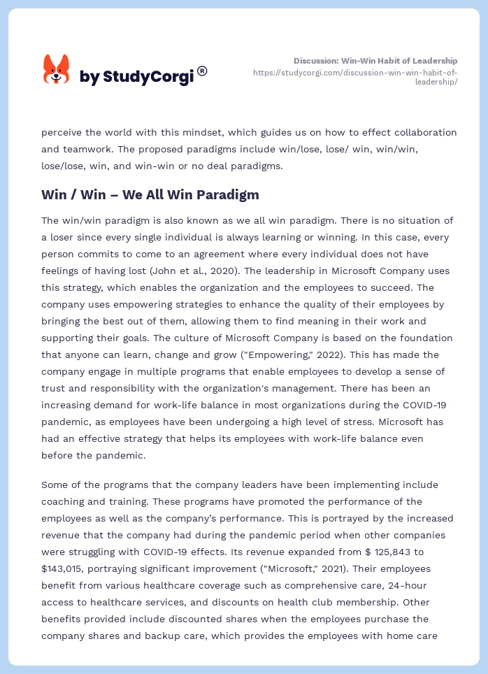 Discussion: Win-Win Habit of Leadership. Page 2