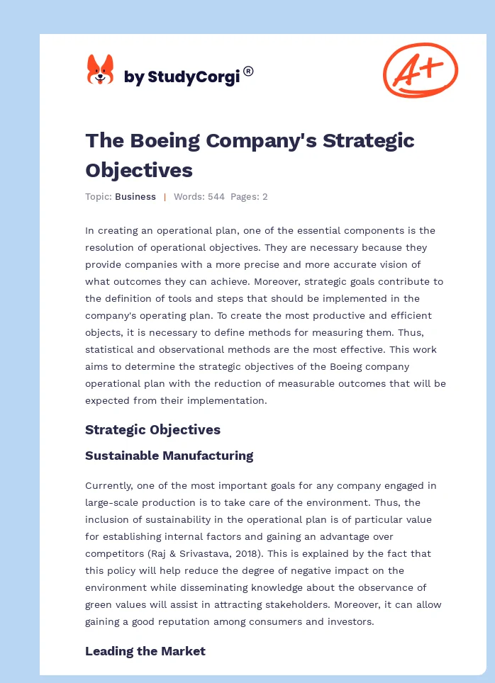 The Boeing Company's Strategic Objectives. Page 1