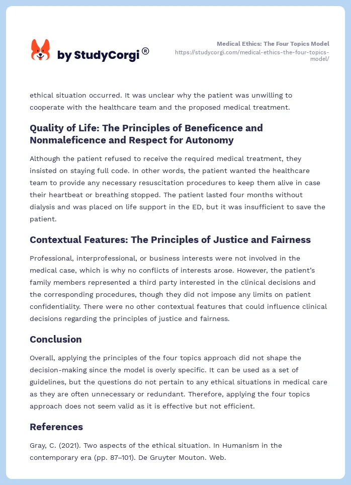 Medical Ethics: The Four Topics Model. Page 2
