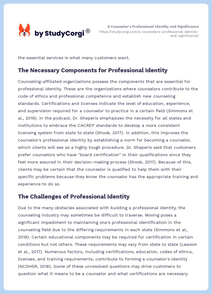 A Counselor's Professional Identity and Significance. Page 2