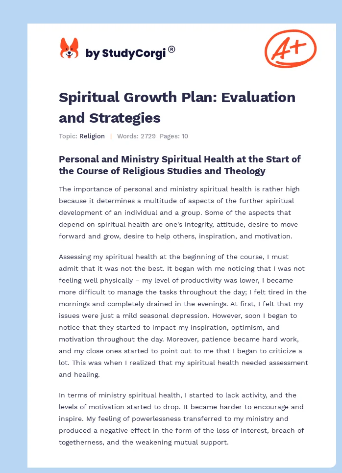Spiritual Growth Plan: Evaluation and Strategies. Page 1