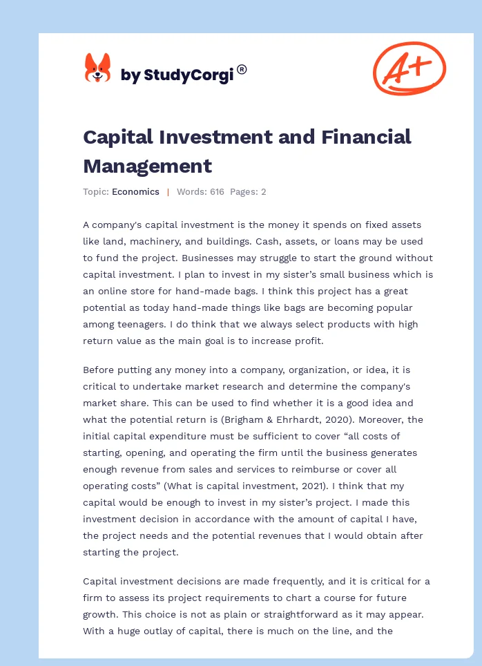 Capital Investment and Financial Management. Page 1