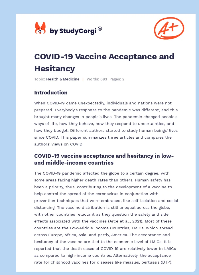 COVID-19 Vaccine Acceptance and Hesitancy. Page 1
