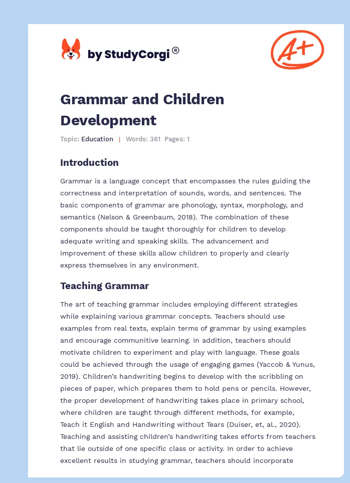 Grammar and Children Development. Page 1