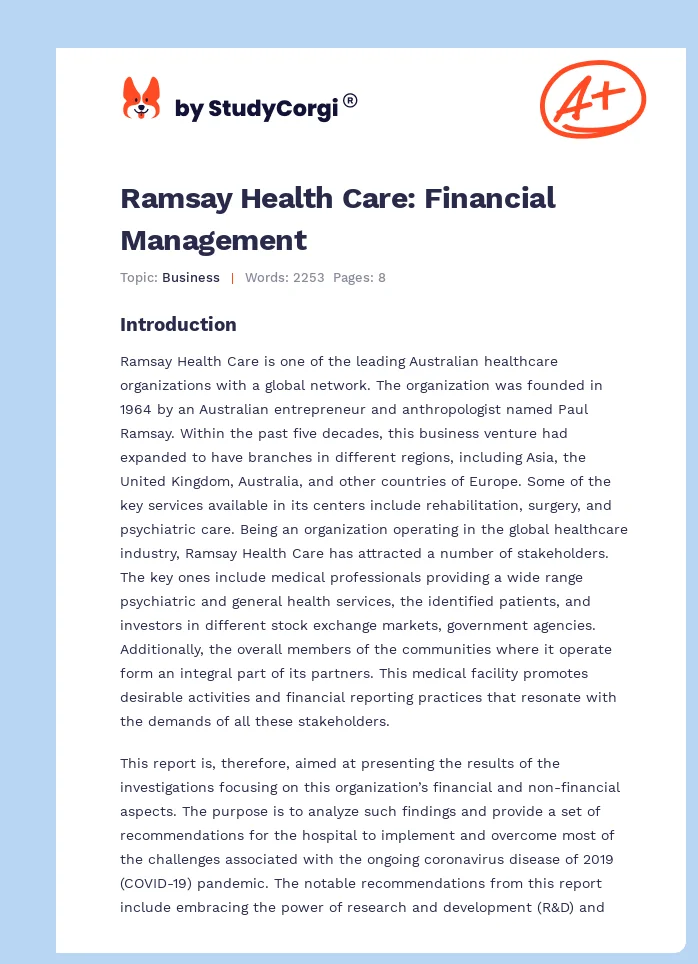 Ramsay Health Care: Financial Management. Page 1