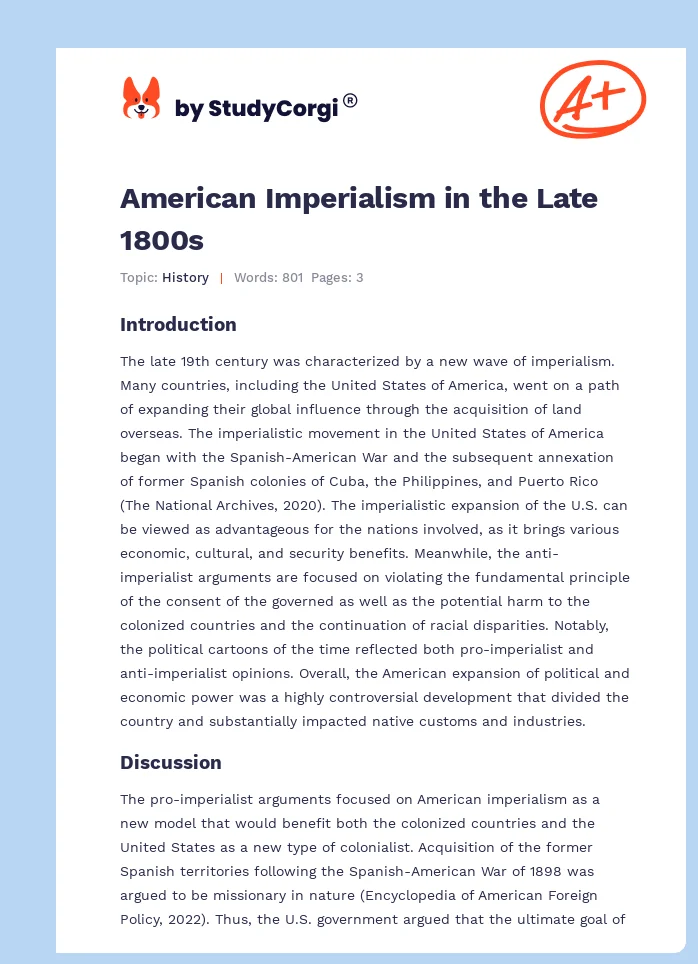 American Imperialism in the Late 1800s. Page 1