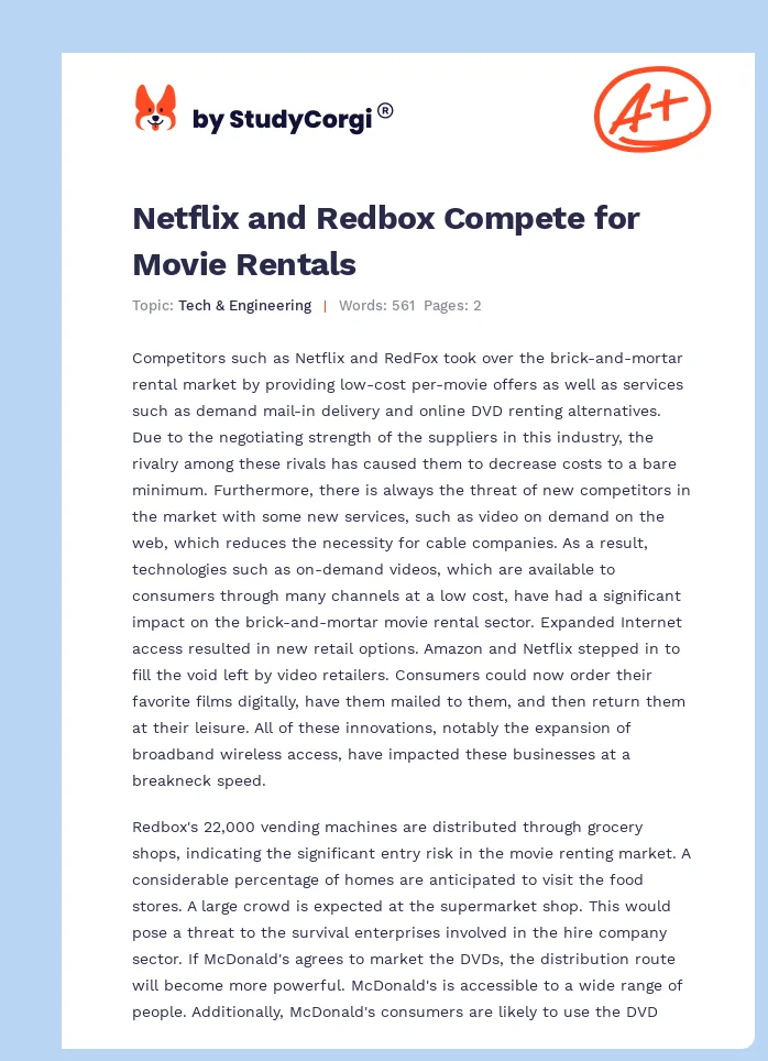 Netflix and Redbox Compete for Movie Rentals. Page 1