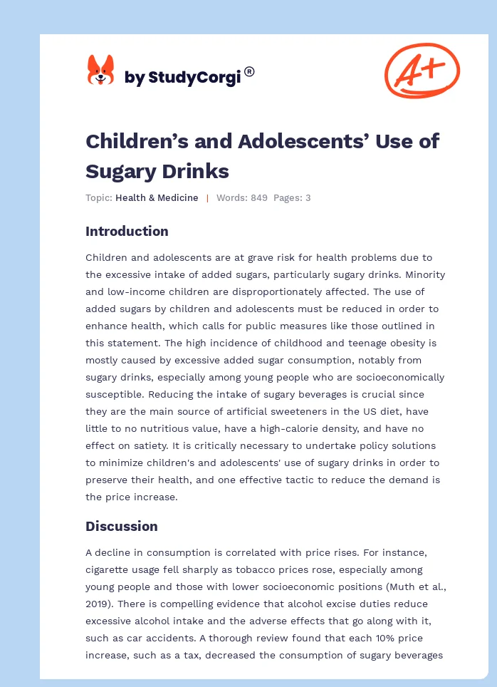 Children’s and Adolescents’ Use of Sugary Drinks. Page 1