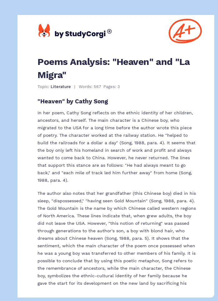 Poems Analysis: "Heaven" and "La Migra". Page 1