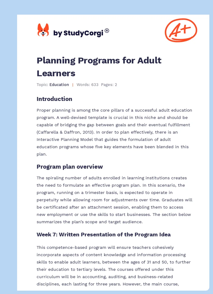 Planning Programs for Adult Learners. Page 1