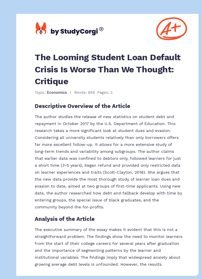 The Looming Student Loan Default Crisis Is Worse Than We Thought: Critique. Page 1