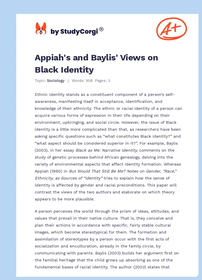 Appiah's and Baylis' Views on Black Identity. Page 1