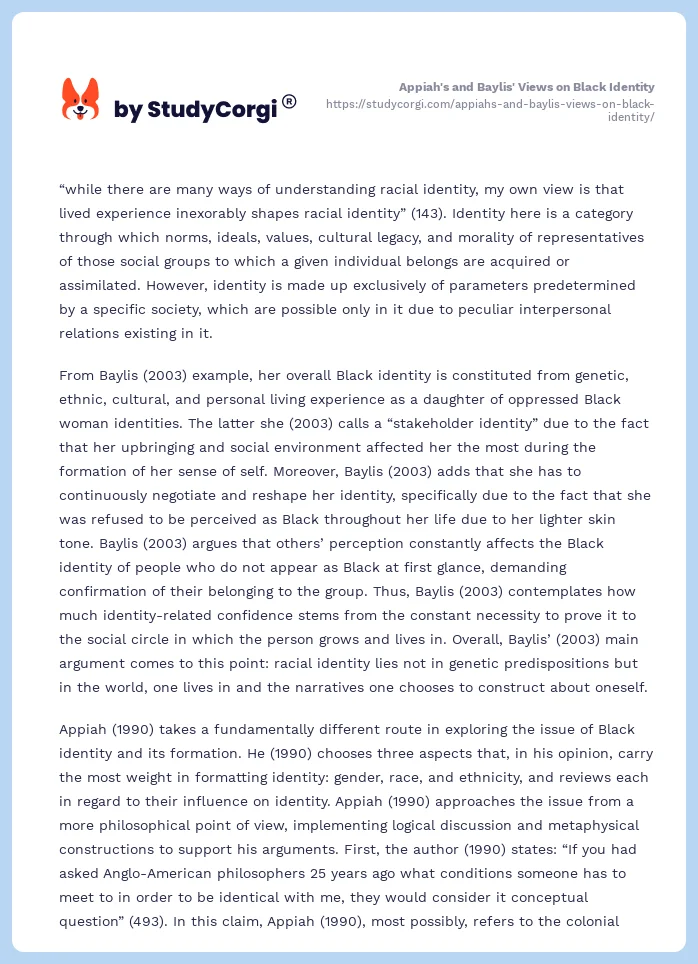 Appiah's and Baylis' Views on Black Identity. Page 2