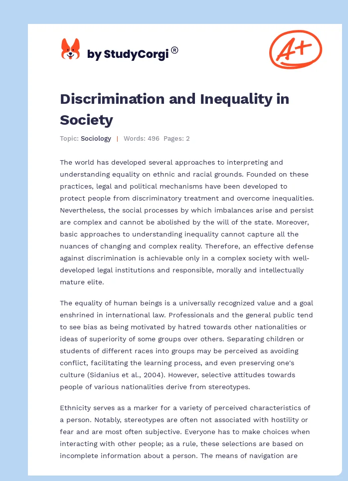 Discrimination and Inequality in Society. Page 1