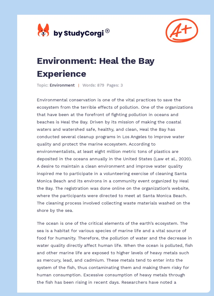 Environment: Heal the Bay Experience. Page 1