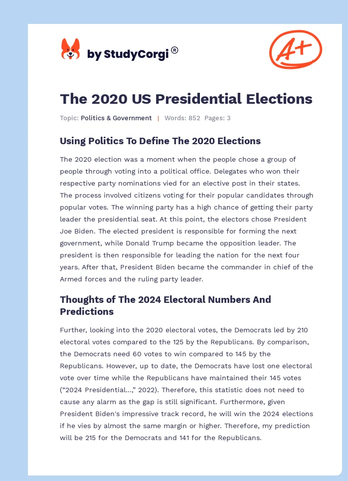 The 2020 US Presidential Elections. Page 1