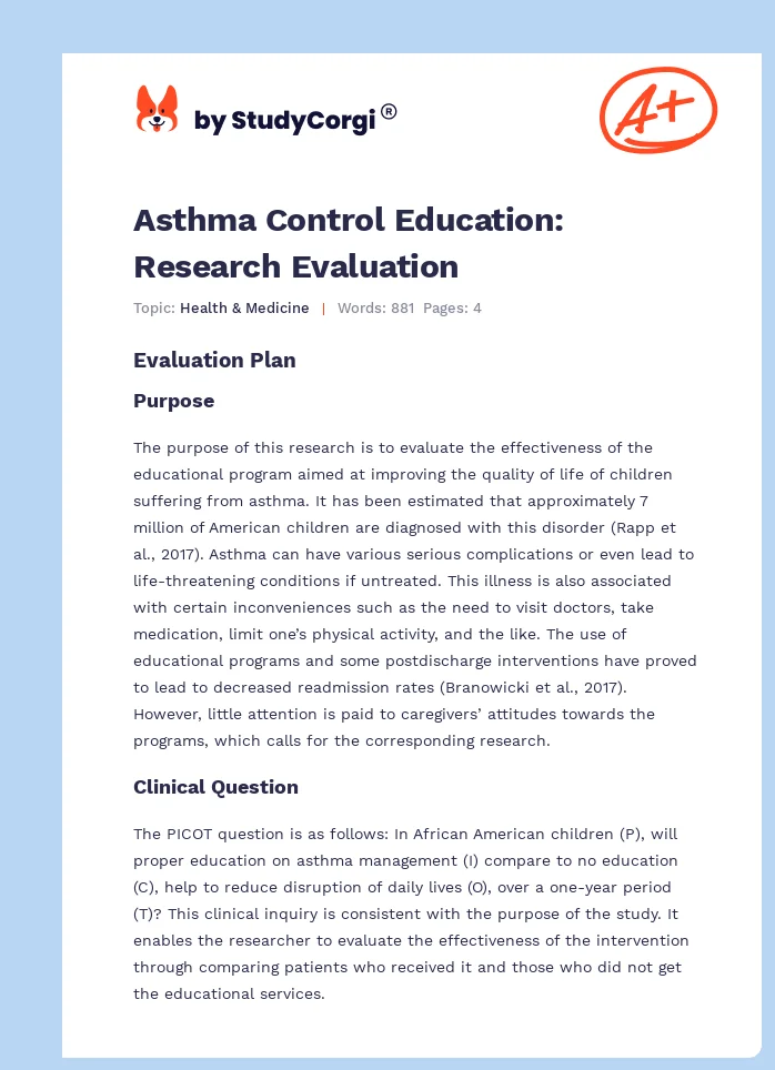 Asthma Control Education: Research Evaluation. Page 1