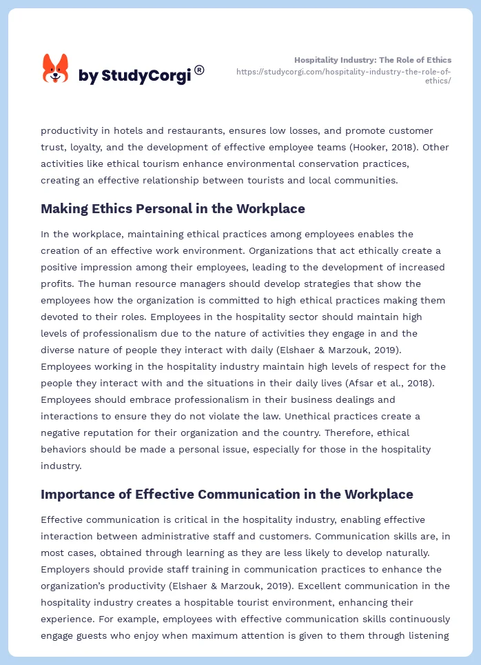Hospitality Industry: The Role of Ethics. Page 2